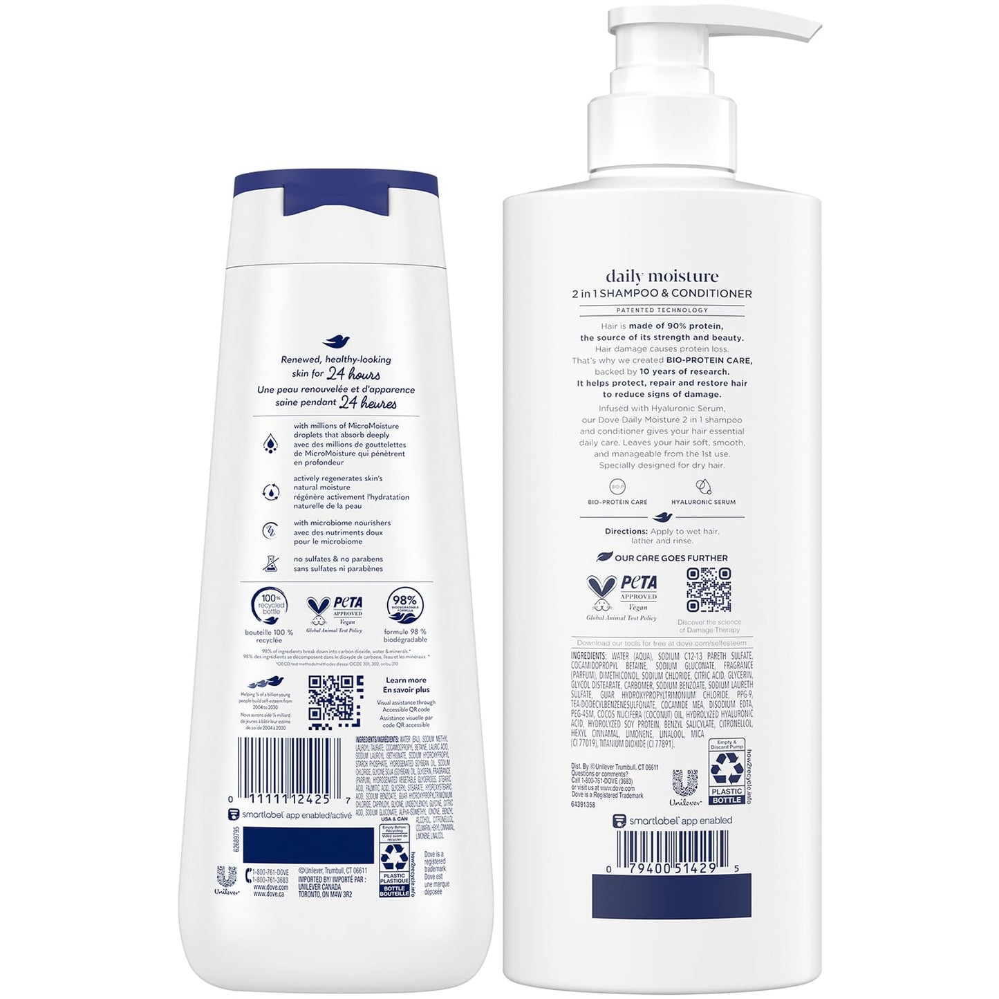 Dove 2-in-1 Shampoo & Conditioner, Daily Moisture Body Wash – Deep Hydration for Revitalizing Dry Hair and Skin (2 Piece Set)