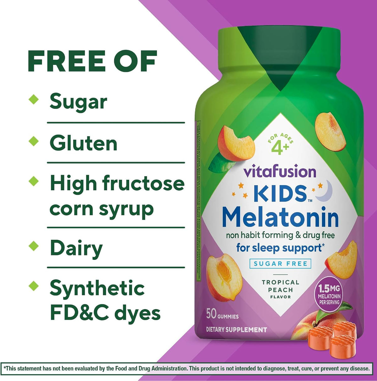 Vitafusion Kids Melatonin Gummy | Sugar Free | 1.5 mg | 50 Gummies