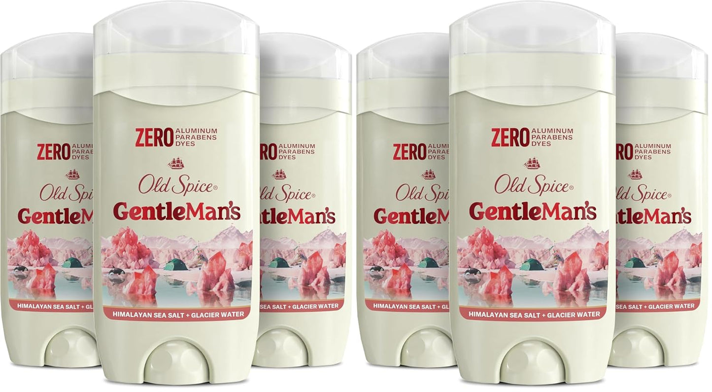 Old Spice GentleMan's Aluminum Free Dry Feel Deodorant for Men,24/7 Lasting Freshness,Gentle on Skin with Skin Conditioners,Himalayan Sea Salt + Glacier Water Scent,3.0 oz,(Pack of 6)