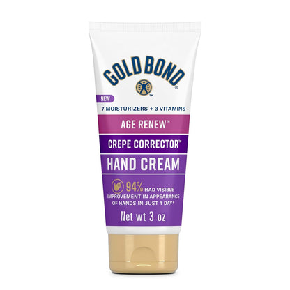 Gold Bond Age Renew Crepe Corrector Hand Cream, Crepey Skin Cream, 3 oz | Mini lotion for softer hands, unscented hand cream with 24-hour hydration, fast absorbing travel size hand lotion