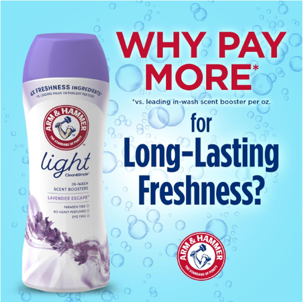 ARM & HAMMER Light Laundry Scent Booster, Lavender Escape, 24 Ounce (Pack of 4)