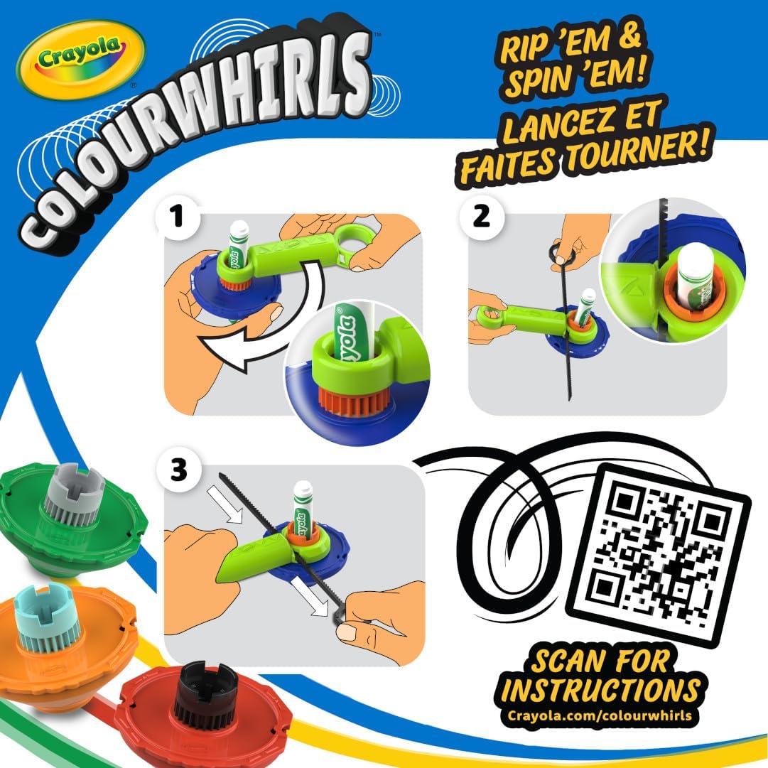 Crayola Colourwhirls (3ct), Spin Art Toy, Battling Spinning Top Toy for Kids, 1 Launcher, Arts & Crafts Kit, Gift for Boys & Girls, Ages 6, 7, 8
