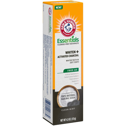 ARM & HAMMER Essentials Fluoride-Free Toothpaste, Clean Mint, 4.3oz, 4-Pack