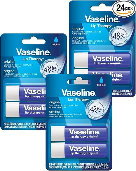 Vaseline Lip Therapy Care Original, Fast-Acting Nourishment, Ideal for Chapped, Dry, Cracked, or Damaged Lips, Lip Balm, 0.16 Oz Each, Lip_Balms, 3 Count (Pack of 16)