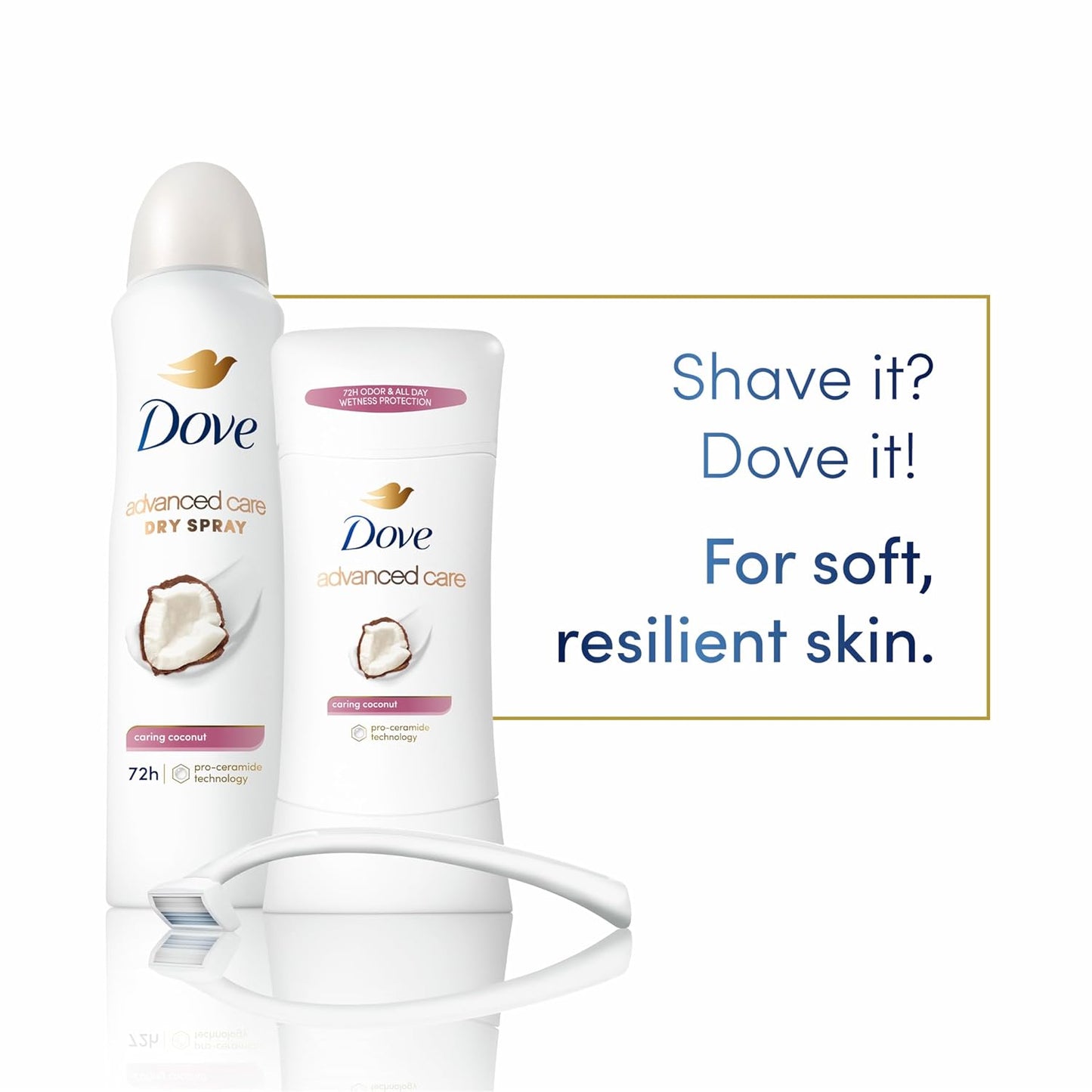 Dove Advanced Care Antiperspirant Deo Dry Spray Caring Coconut Pack of 12 to help your skin barrier repair after shaving 72h odor controlandall-day sweat protection for soft resilient underarms 3.8oz