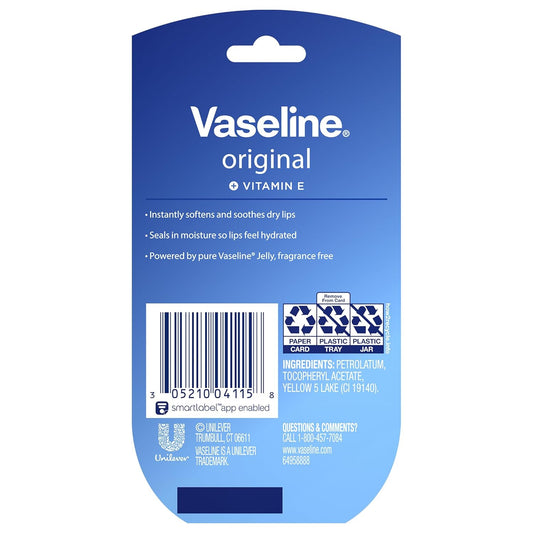 Vaseline Lip Therapy Original + Vitamin E, Mini 2-Packs (6 Jars) – Fragrance-Free Lip Balm, Moisturizer for Soft, Smooth & Glossy Lips, 0.25 Oz Ea