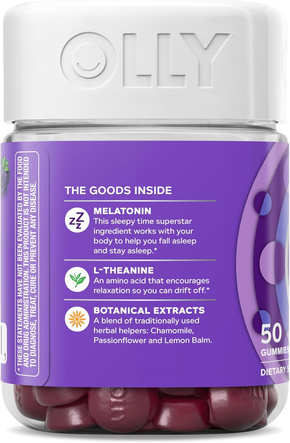OLLY Sleep Support Gummy Supplement,* 3 mg Melatonin, L-Theanine - 50 Count