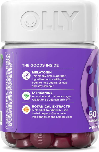OLLY Sleep Support Gummy Supplement,* 3 mg Melatonin, L-Theanine - 50 Count