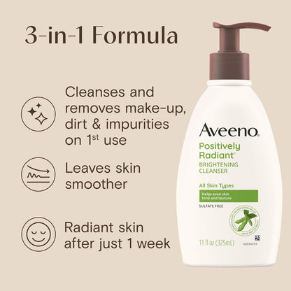 Aveeno Positively Radiant Brightening Facial Cleanser, 11 fl. oz