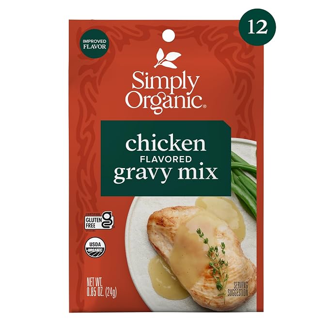 Simply Organic Chicken Flavored Gravy Mix, 0.85 Ounce 12-Pack, Certified Organic, Gluten-Free, Kosher, Rich Chicken Gravy