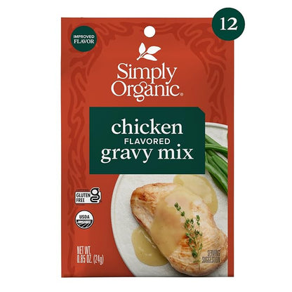 Simply Organic Chicken Flavored Gravy Mix, 0.85 Ounce 12-Pack, Certified Organic, Gluten-Free, Kosher, Rich Chicken Gravy