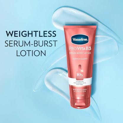Vaseline Lotion, Pro VitaB3 Serum-Boost, Supple & Soft, 2-Pack – Weightless Hydration with Niacinamide, Hyaluronic Acid & Peptides, 7.5 Oz Ea