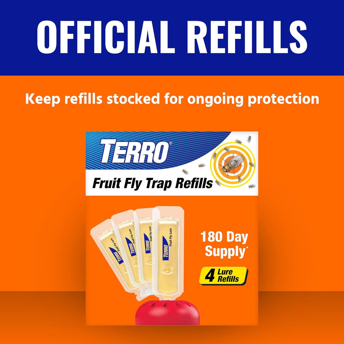 TERRO Fruit Fly Trap Refills, 4 Pack Liquid Bait Replacement for Home