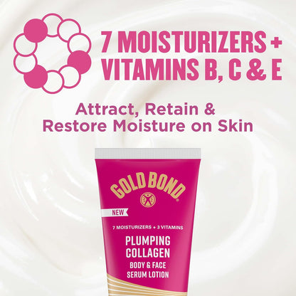 Gold Bond Plumping Collagen Body & Face Serum Lotion, Hydrating Moisturizer | Scented lotion with collagen peptide complex, jojoba & grapeseed oils to visibly plump skin, cherry blossom scent, 8 oz