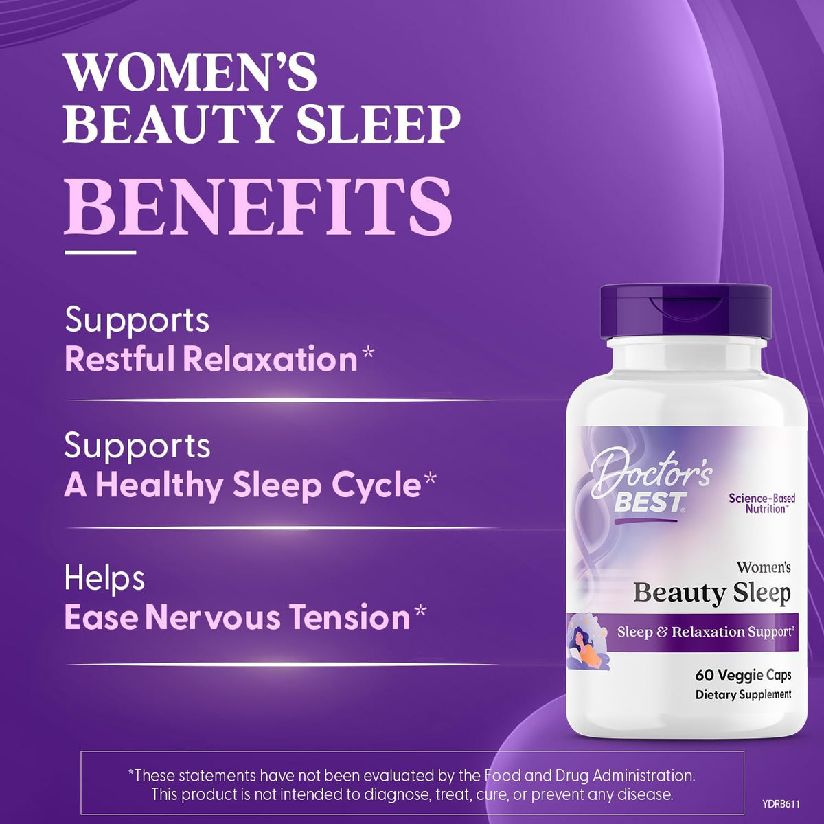 Doctors Best Womens Beauty Sleep with Magnesium, Theanine, Melatonin, Sleep & Relaxation Support, Non-GMO, Gluten Free, Soy Free, Vegan 60 Veggie Caps