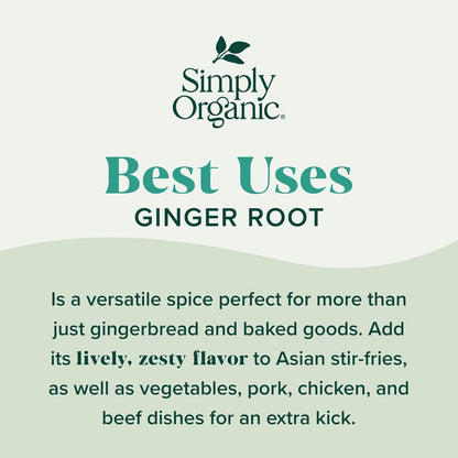 Simply Organic, Ginger Organic, 1.64 Ounce | Non ETO, Non Irradiated, Non GMO, Complements Both Sweet & Savory Dishes