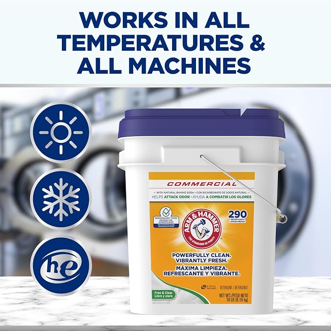 Arm & Hammer Powder Laundry Detergent, Professional Soap for Washing Clothes, 290 Loads, Free and Clear, Bulk 18lb Pail