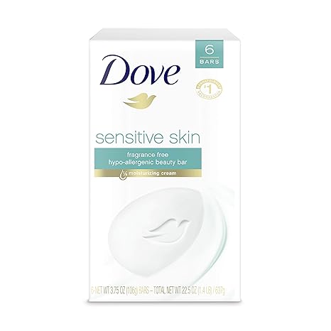 Dove Sensitive Skin Hypo-Allergenic Beauty Bar Soap, Unscented, 4 Ounces, 6-Pack