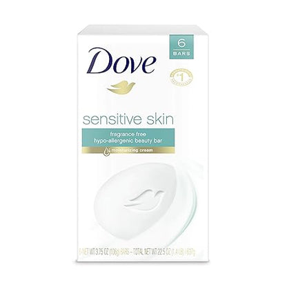Dove Sensitive Skin Hypo-Allergenic Beauty Bar Soap, Unscented, 4 Ounces, 6-Pack