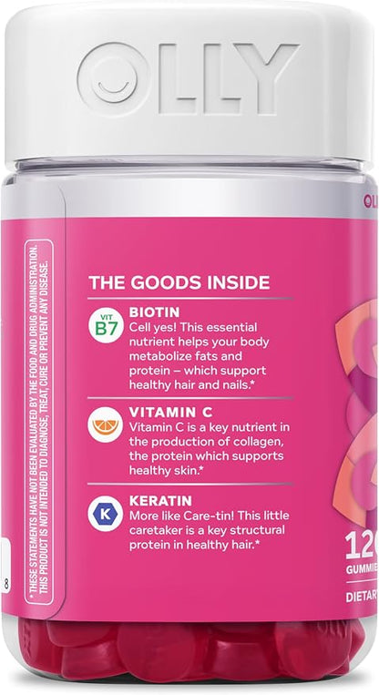 OLLY Hair Skin and Nails Gummies, Undeniable Beauty, Biotin - 120 Count