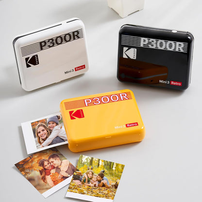 KODAK Mini 3 Retro 3x3 Portable Photo Printer, 4PASS, 38 Sheets, White
