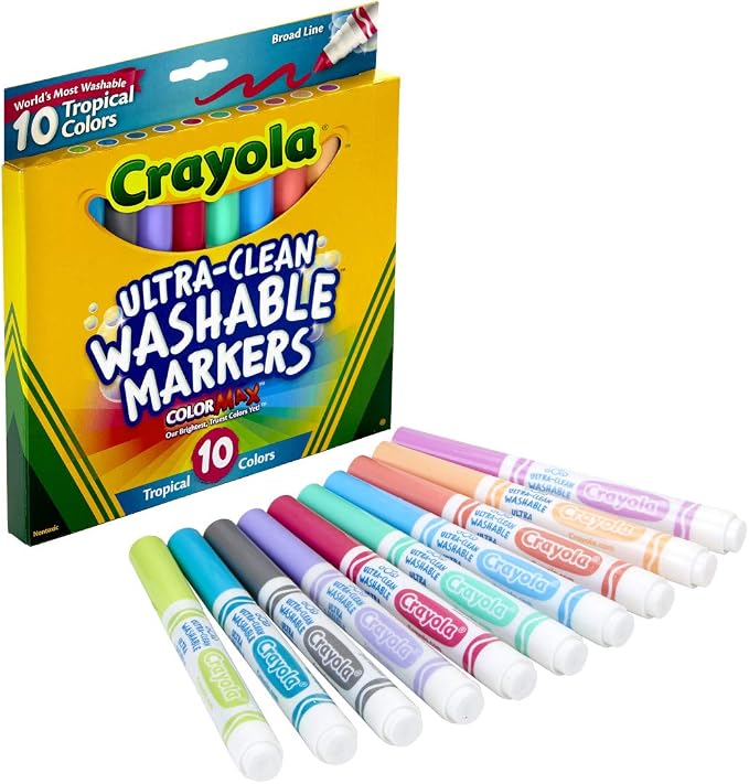 Crayola Ultra Clean Washable Markers, Tropical, Gift for Kids, 10Count