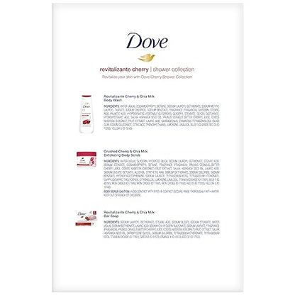 Dove Revitalizing Cherry Collection Gift Set – Fruit and Chia Milk Body Wash, Exfoliating Body Polish + Soap Bar (3 Piece Set)
