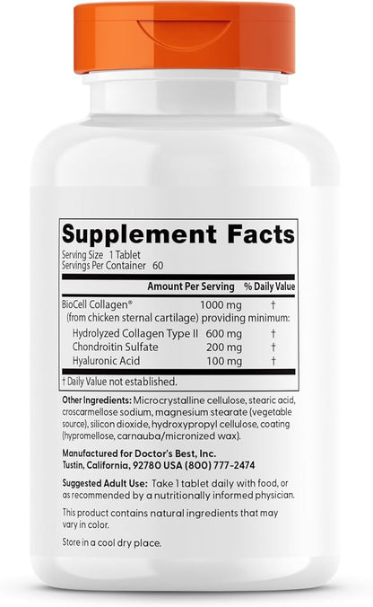 Doctor's Best Hyaluronic Acid with Chondroitin Sulfate, Non-GMO, 60 Tablets