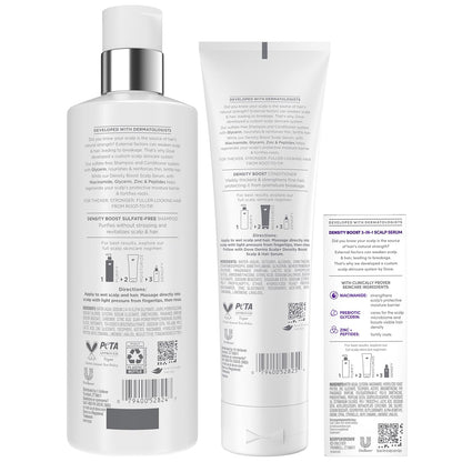 Dove Derma Scalp Thickening Shampoo, Conditioner + Fullness Restore Scalp Serum – Density Boost with Niacinamide, Glycerin, Zinc & Peptides