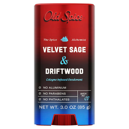 Old Spice Aluminum Free Deodorant for Men, The Spice Alchemist Collection, 24/7 Cologne Infused Scent, No Trade Off Formula, Free of Parabens & Phthalates, Velvet Sage + Drift Wood Scent, 3.0 oz