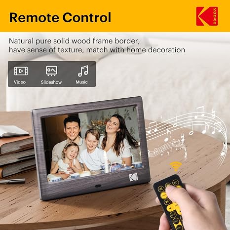 KODAK 7 Inch Digital Picture Frame with Remote Control, 1024x600 HD Display Digital Photo Frame, USB or SD Card Required, Auto-Rotate, Supports Photo/Video/Music/Calendar/Slideshow