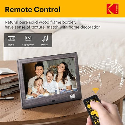 KODAK 7 Inch Digital Picture Frame with Remote Control, 1024x600 HD Display Digital Photo Frame, USB or SD Card Required, Auto-Rotate, Supports Photo/Video/Music/Calendar/Slideshow