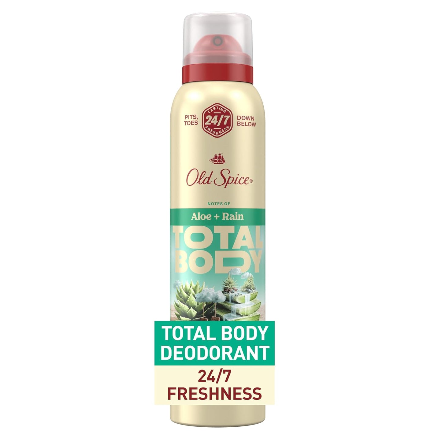 Old Spice Whole Body Deodorant Spray for Men, Aluminum Free, Aloe + Rain Scent, 24/7 Odor Protection, 24/7 Lasting Freshness, Dermatologist Tested, Gentle on Skin, Safe to Use All Over, 3.5 oz