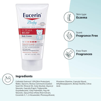 Eucerin Baby Eczema Relief Cream with Colloidal Oatmeal, 5 Ounce (Pack of 12)