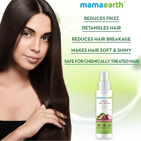 Mamaearth Onion Hair Serum with Biotin | Smooth Strong and Frizz-Free Hair Solution | Hair Fall & Breakage Control Formula | 3.38 Fl Oz (100ml)