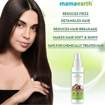 Mamaearth Onion Hair Serum with Biotin | Smooth Strong and Frizz-Free Hair Solution | Hair Fall & Breakage Control Formula | 3.38 Fl Oz (100ml)