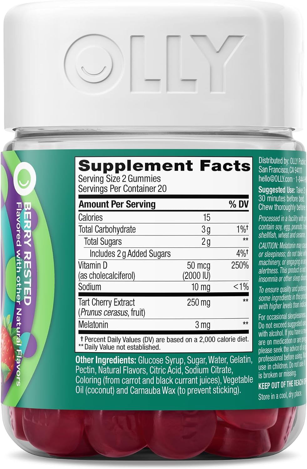 OLLY Muscle Recovery Sleep Gummies, Sleep and Sore Muscle Support, 3mg Melatonin, Tart Cherry, Vitamin D, Berry Flavor - 40 Count (Pack of 2)