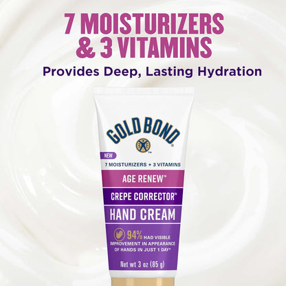 Gold Bond Age Renew Crepe Corrector Hand Cream, Crepey Skin Cream, 3 oz | Mini lotion for softer hands, unscented hand cream with 24-hour hydration, fast absorbing travel size hand lotion
