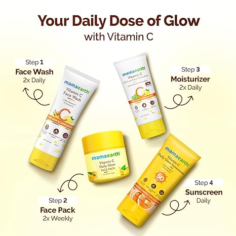 Mamaearth Vitamin C & Kaolin Clay Facial Mask | Enhances Skin Tone & Helps Reduce Spots | Firms, Soothes & Gives Glowing Skin | Face Pack for Skin Illumination | 3.53 Oz/100 g