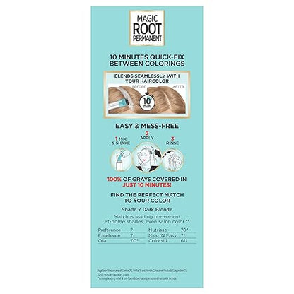 L'Oreal Paris Magic Root Permanent Hair Color Kit, 100% Gray Hair Coverage In Just 10 Minutes, Precision Brush Applicator for Seamless Application, 7 Dark Blonde (1 Count)