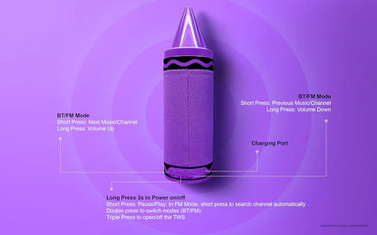 Crayola Kids Crayon Speakers Bluetooth, Portable Bluetooth Speakers | 20W Peak Power HD Sound, Mini Bluetooth Speaker Wireless with TWS Pairing BT 5.3, FM Radio Home/Party/Outdoor/Travel