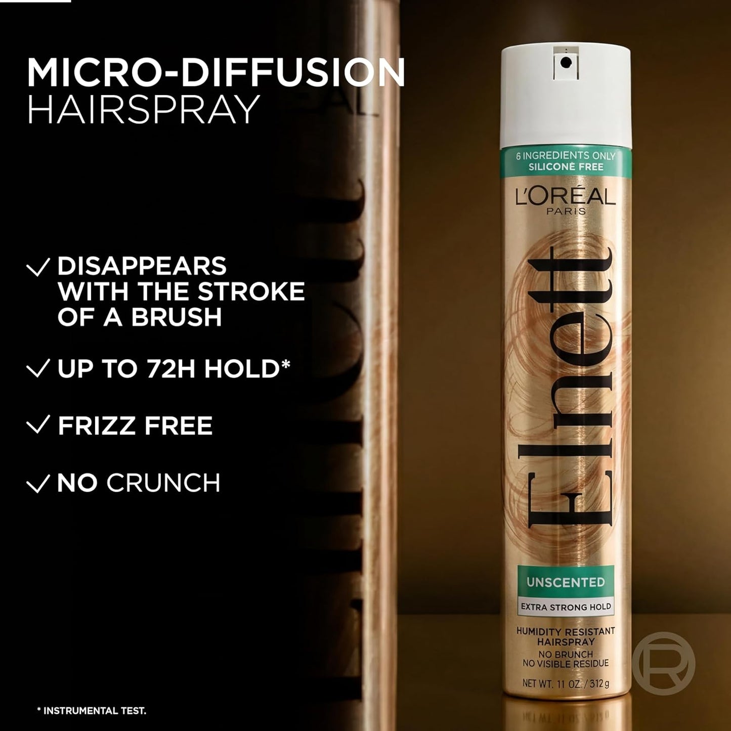 L'Oreal Paris Elnett Unscented Hairspray, up to 72-Hour Extra Strong Hold Formula with Humidity Resistant Frizz Control, Hairspray with Soft, Brushable Finish, 11 oz | (Packaging May Vary)