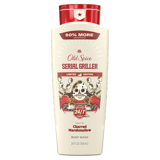 Old Spice Body Wash for Men, Summerdudes, 24/7 Shower Fresh with Daily Use, Long Lasting Scent, Cleanse & Refresh Skin, VIP Festival Experience, Serial Griller with Charred Marshmallow Scent, 24 oz