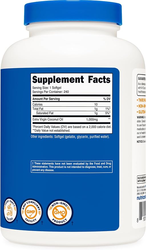Nutricost Coconut Oil Softgels (1000mg) 240 Softgels, Extra Virgin
