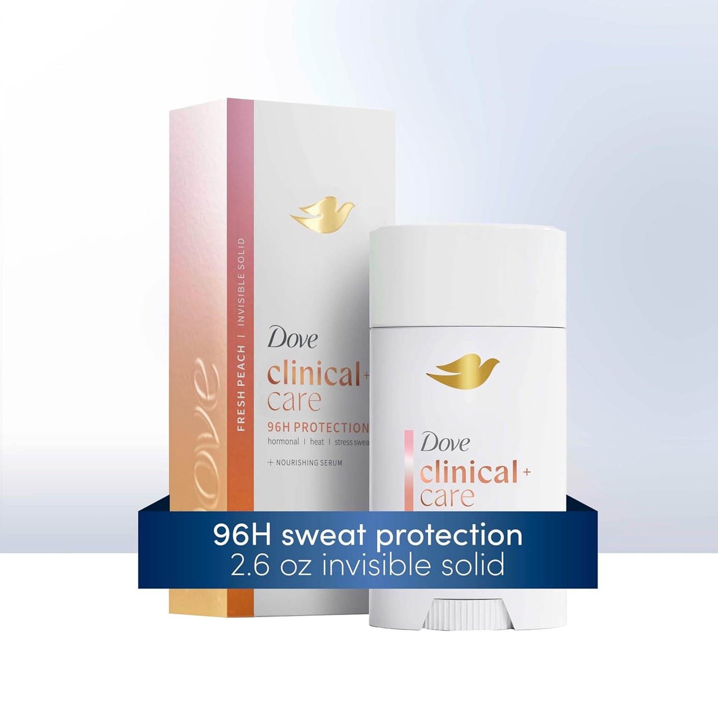 Dove Clinical + Care Antiperspirant Deodorant Invisible Solid Stick for Women Fresh Peach with Nourishing Serum 2.6 oz (Pack of 12)