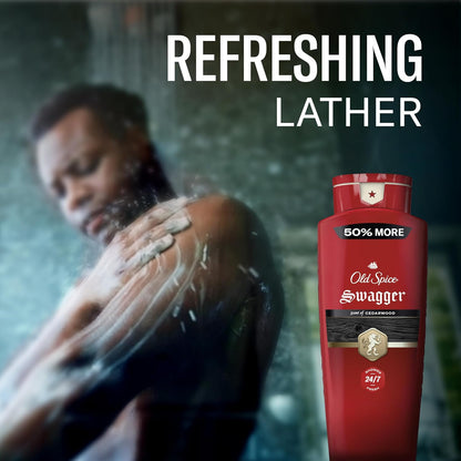Old Spice Body Wash for Men, 24/7 Shower Fresh, Refreshing Clean with Moisturizing Formula, Long-Lasting Fragrance, Red Collection, Swagger with Lime + Cedarwood Scent, 24oz (Pack of 2)