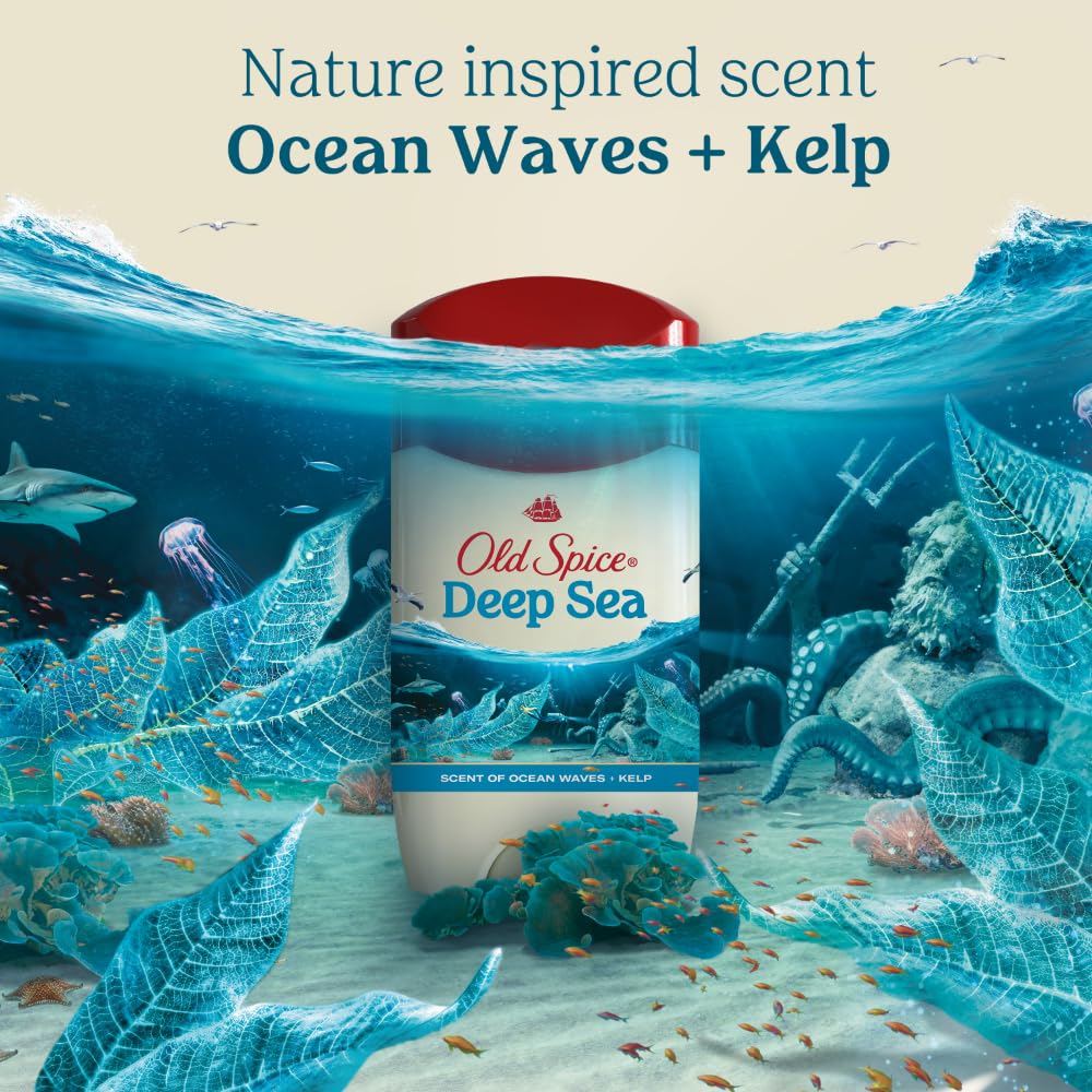 Old Spice Dry Feel Antiperspirant Deodorant for Men, 24/7 Long Lasting Freshness, 24/7 Sweat & Odor Protection, Gentle on Skin with Skin Conditioners, Deep Sea with Ocean Elements Scent, 2.6 oz