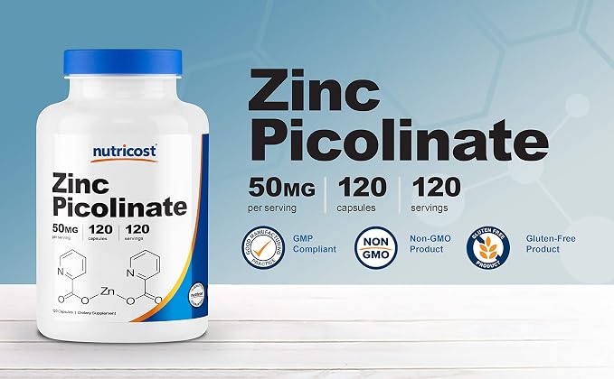 Nutricost Zinc Picolinate 50mg, 120 Vegetarian Capsules, Gluten-Free