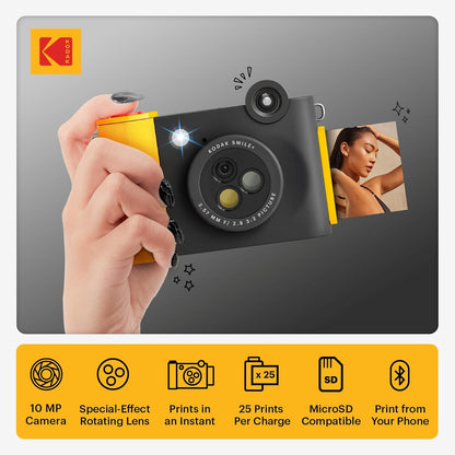 KODAK Smile+ Wireless Digital Instant Print Camera with Effect-Changing Lens, 2x3” Sticky-Backed Photo Prints, and Zink Printing Technology, Compatible with iOS and Android Devices - Black