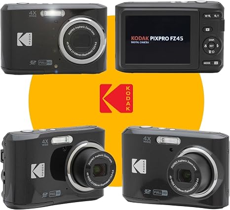 KODAK PIXPRO FZ45 16MP Digital Camera with 4X Optical Zoom 27mm Wide Angle and 2.7" LCD Screen Bundle with 32GB SD Memory Card, AA Batteries (4 Pack), Lens Cleaning Cloth (Black)